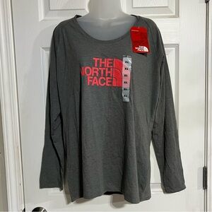 New North Face Classic Fit Long Sleeve Gray T-Shirt, Size XL